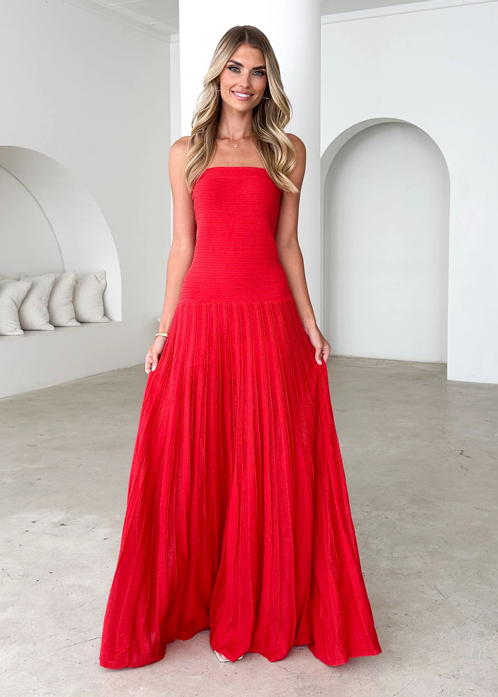 Mabel Strapless Maxi Dress - Red