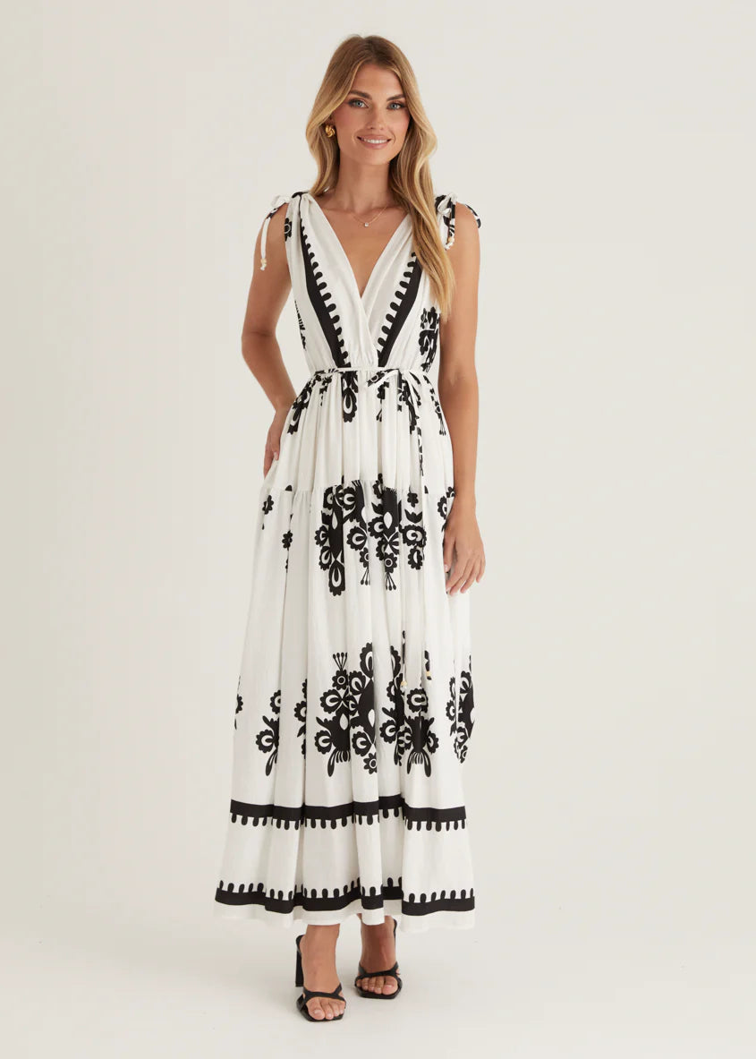 Elysium Maxi Dress - Black Abstract