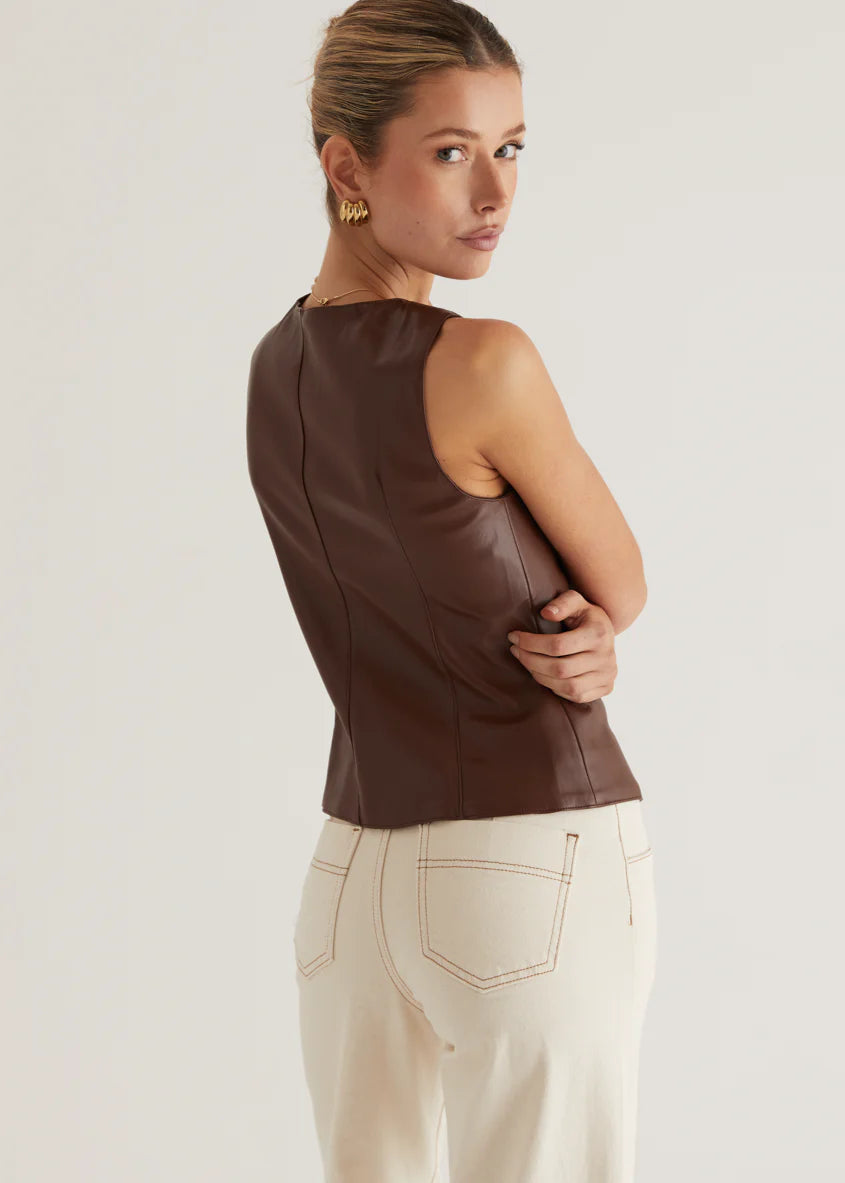 Kensington PU Vest - Brown