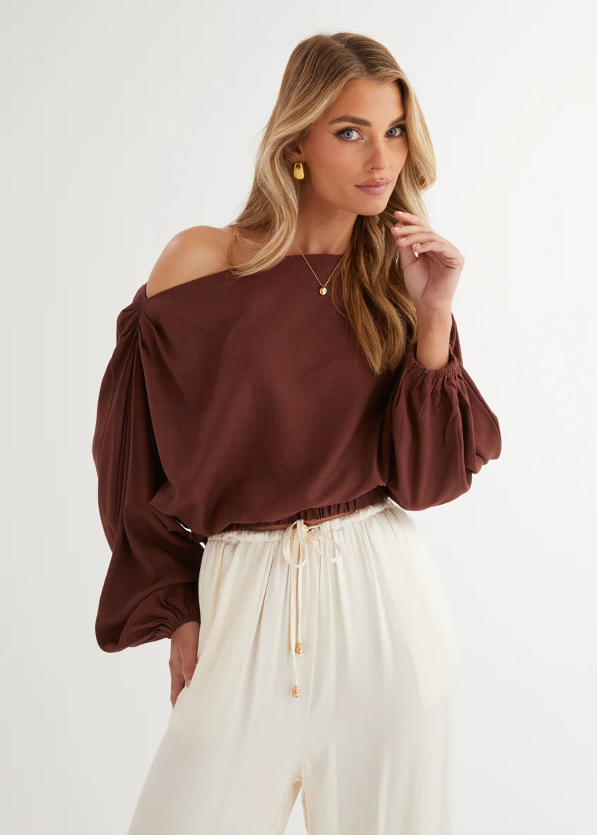 Marlowe Drop Shoulder Top - Chocolate