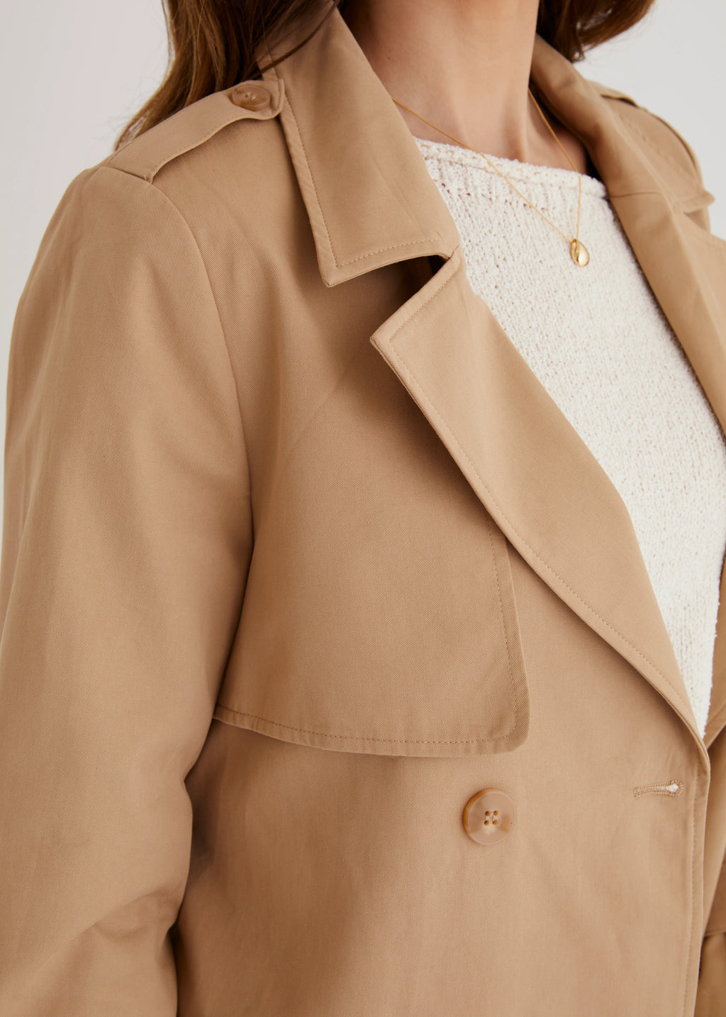 Alissa Cropped Trench Coat - Beige
