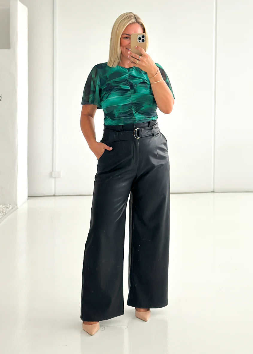 Joey Mesh Top - Emerald Watercolour