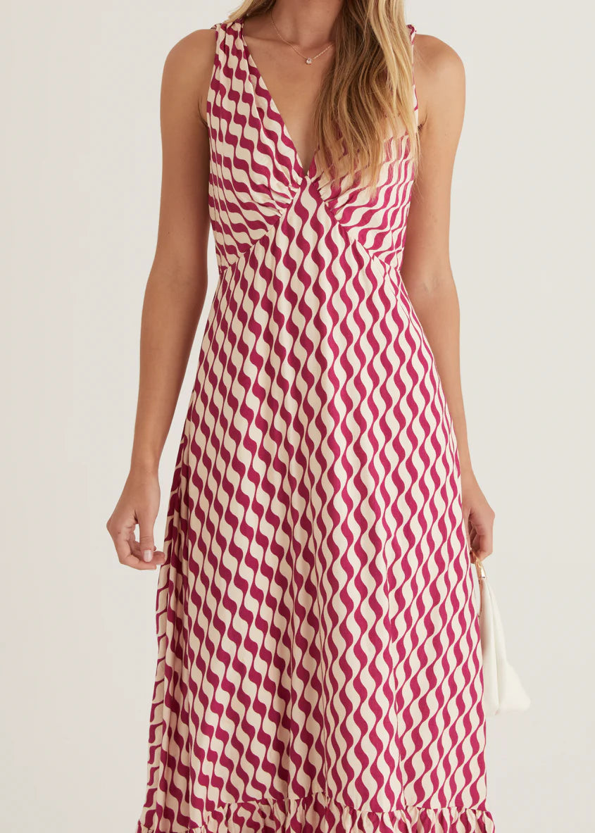 Havannah Tie Midi Dress - Magenta Wave