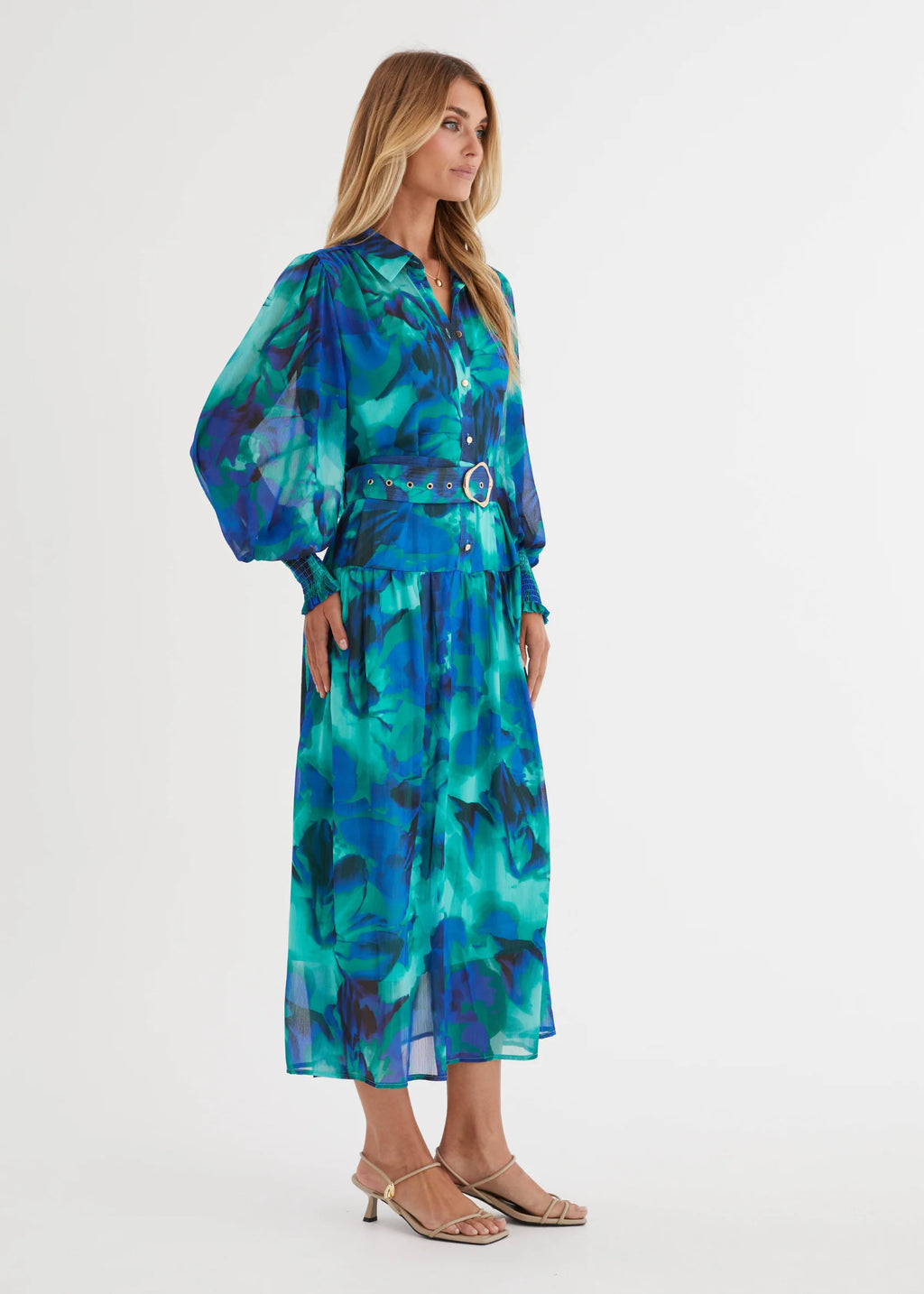 Aleera Midi Dress - Blue Floral