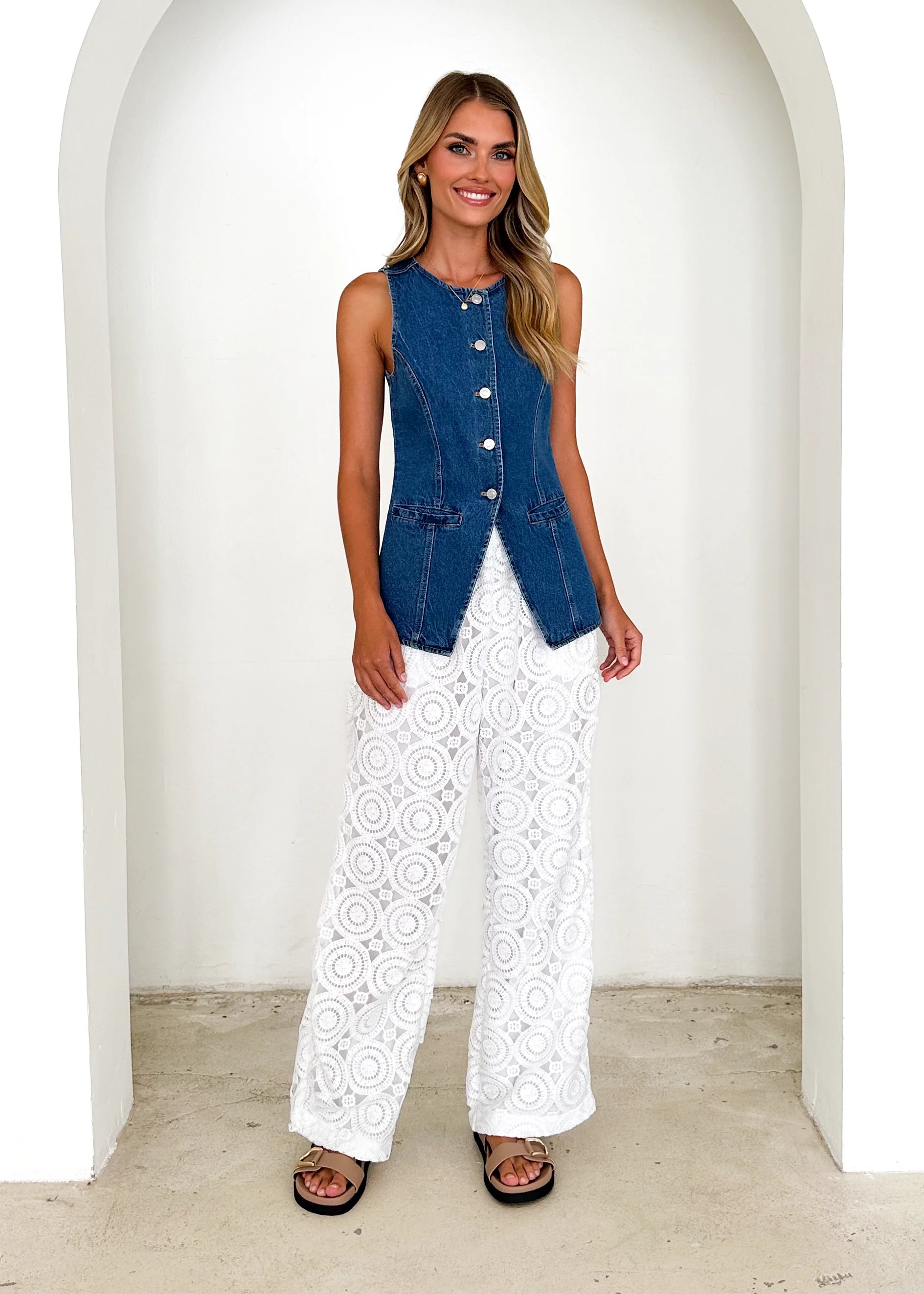 Sandra Denim Vest - Mid Blue