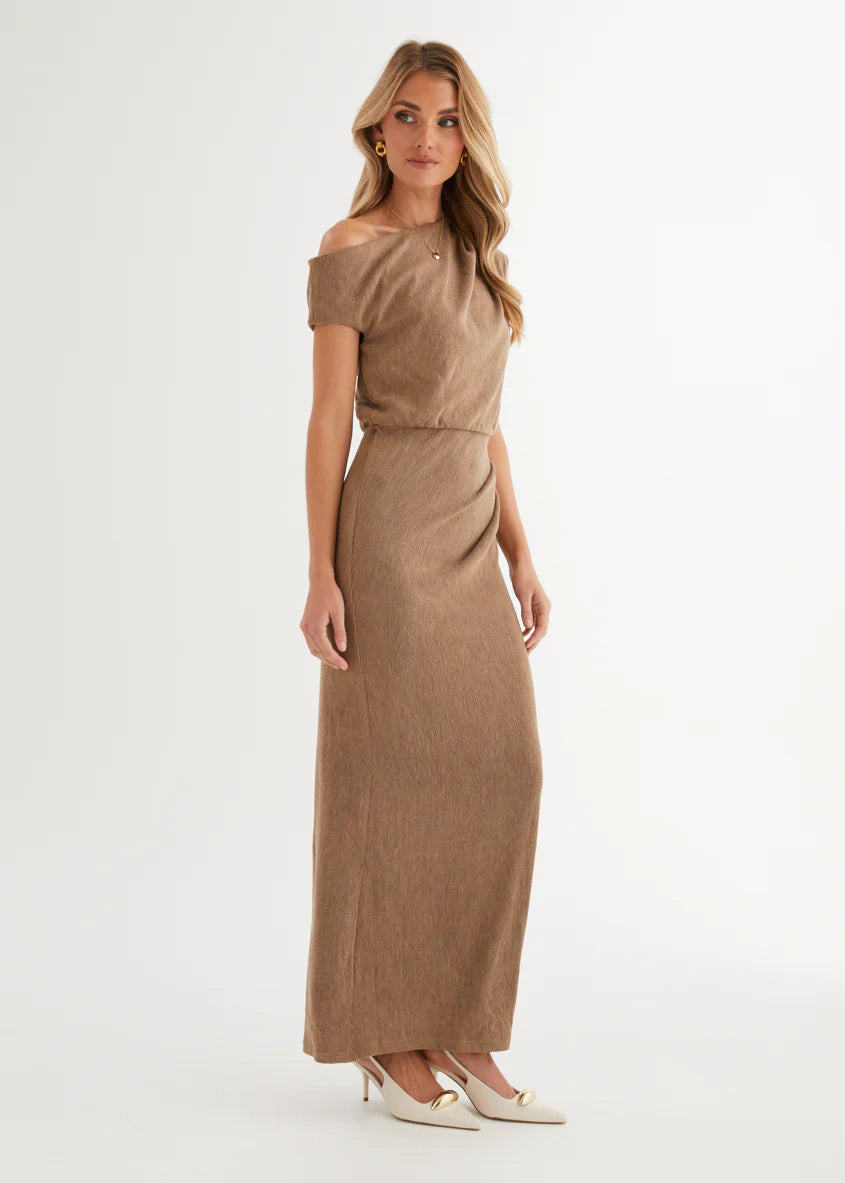 Tarni One Shoulder Maxi Dress - Chocolate