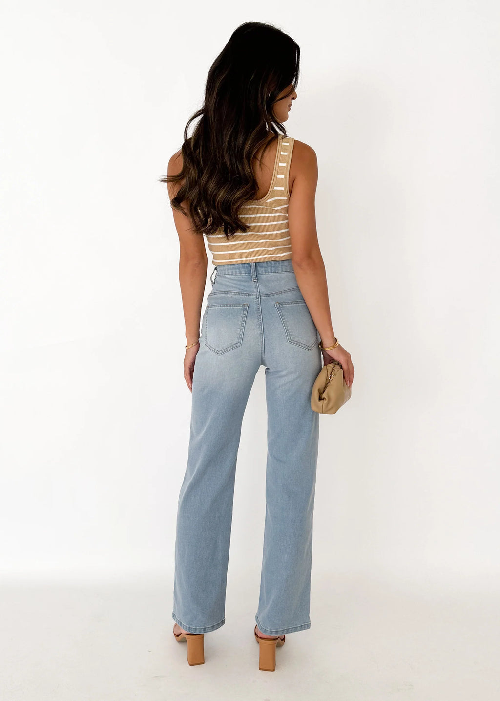 Lettah Stretch Wide Leg Jeans - Light Blue