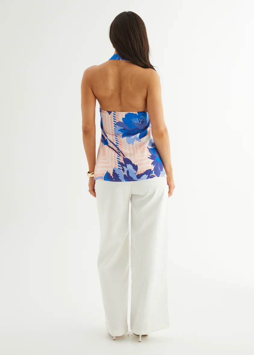 Selene Halter Top - Sapphire Blossom