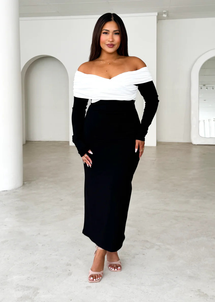 Revolver Off Shoulder Maxi Dress - Black Splice