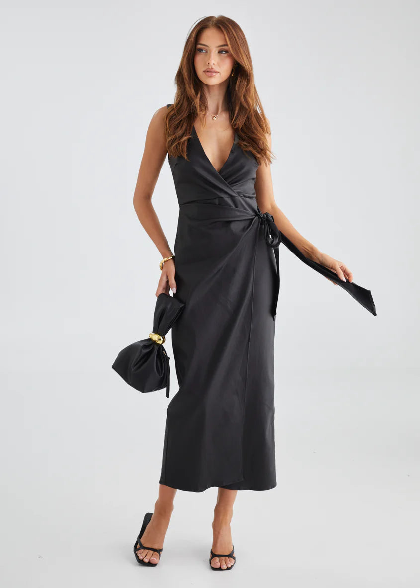 Ishka Coated Midi Dress - Black