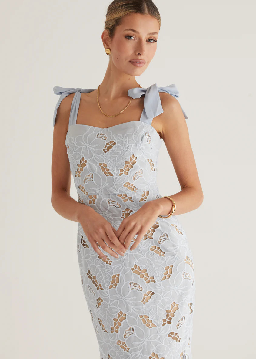 Serenity Embroidered Maxi Dress - Baby Blue