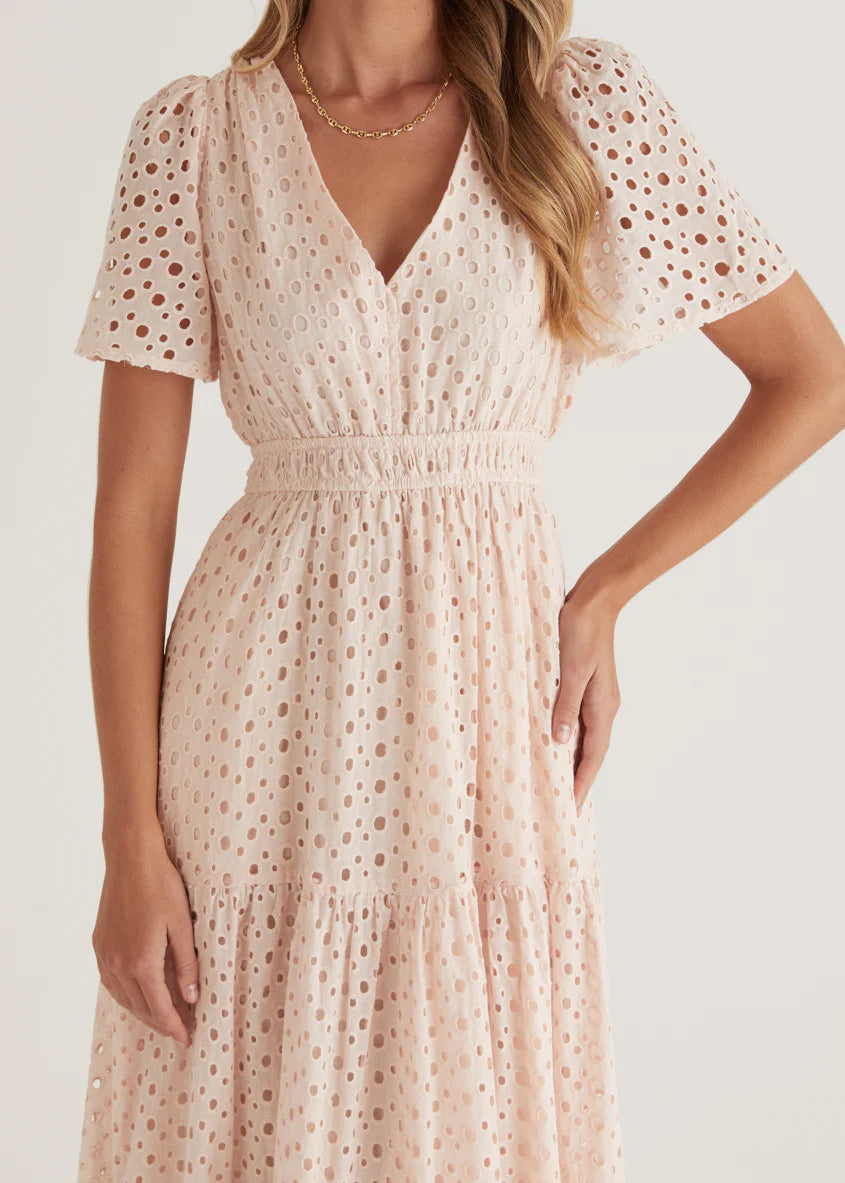 Pia Maxi Dress - Baby Pink Anglaise