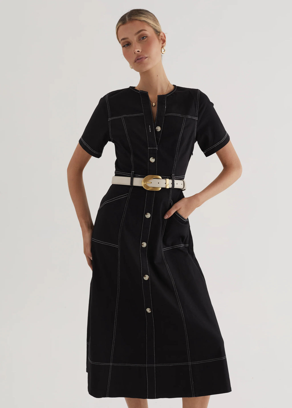 Petra Denim Midi Dress - Black