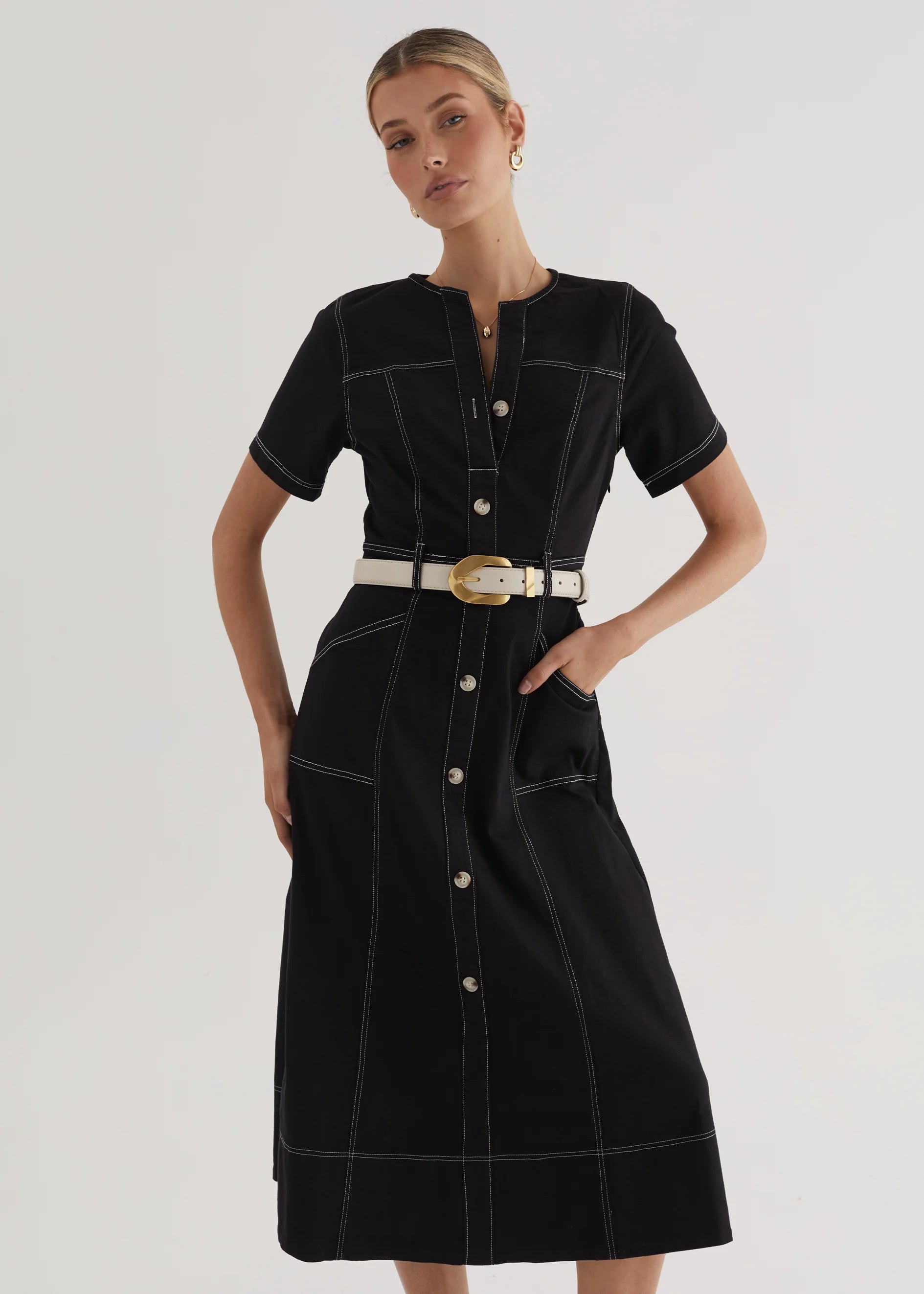 Petra Denim Midi Dress - Black