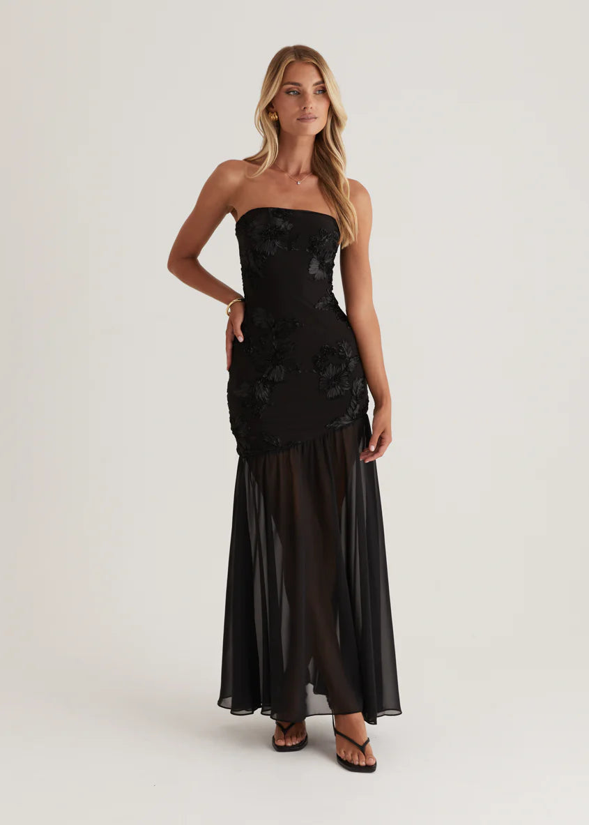 Prairie Strapless Maxi Dress - Black