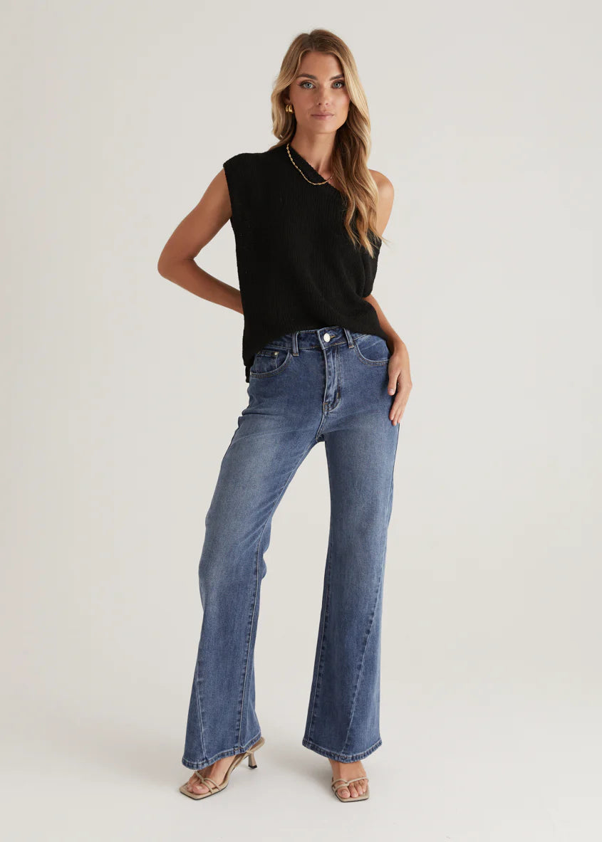 Georgie Stretch Flare  Jeans - Mid Blue
