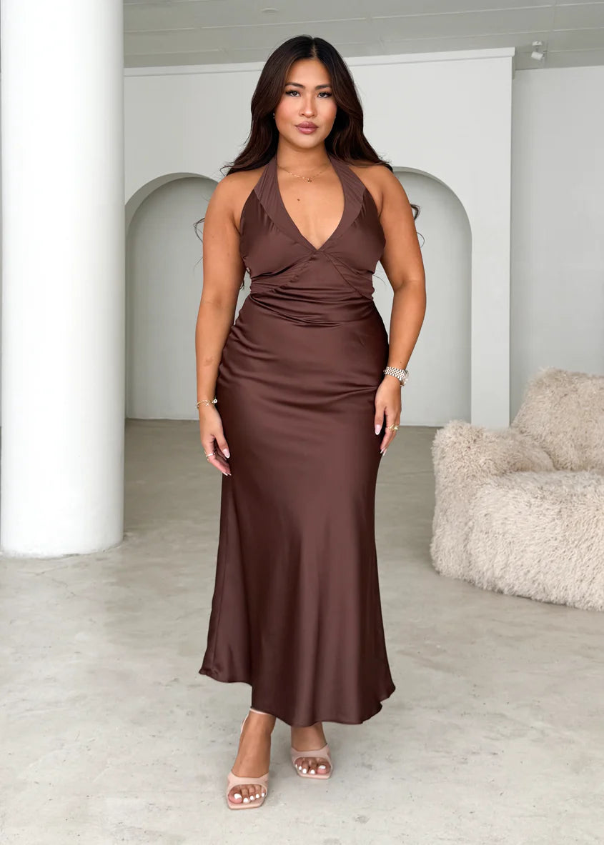 Serento Halter Maxi Dress - Chocolate