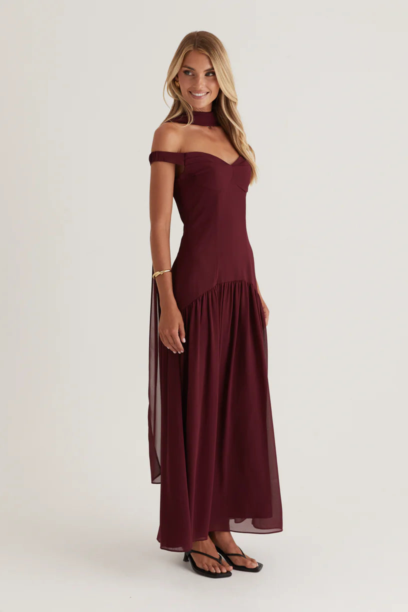 Kirah Off Shoulder Maxi Dress - Wine