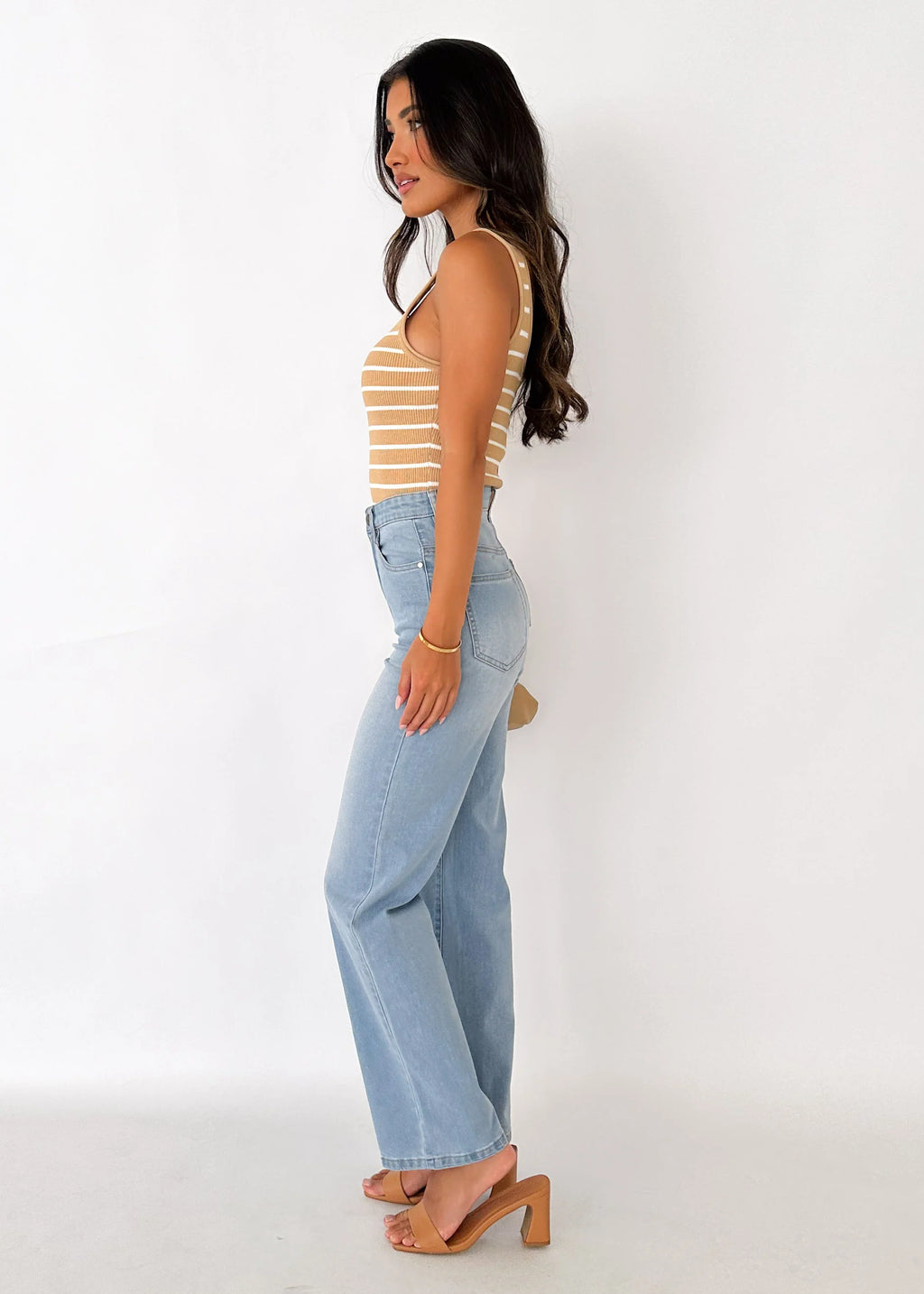 Lettah Stretch Wide Leg Jeans - Light Blue