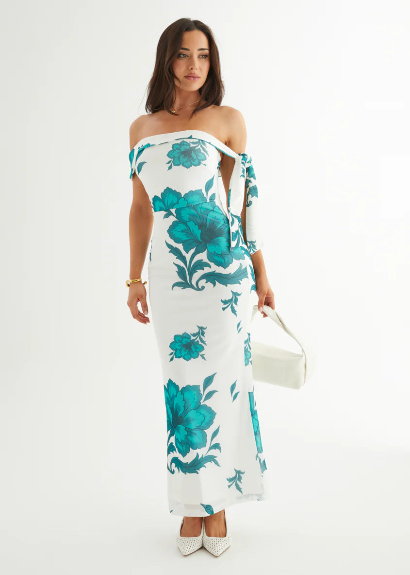 Madisyn Mesh Maxi Dress - Green Flowers