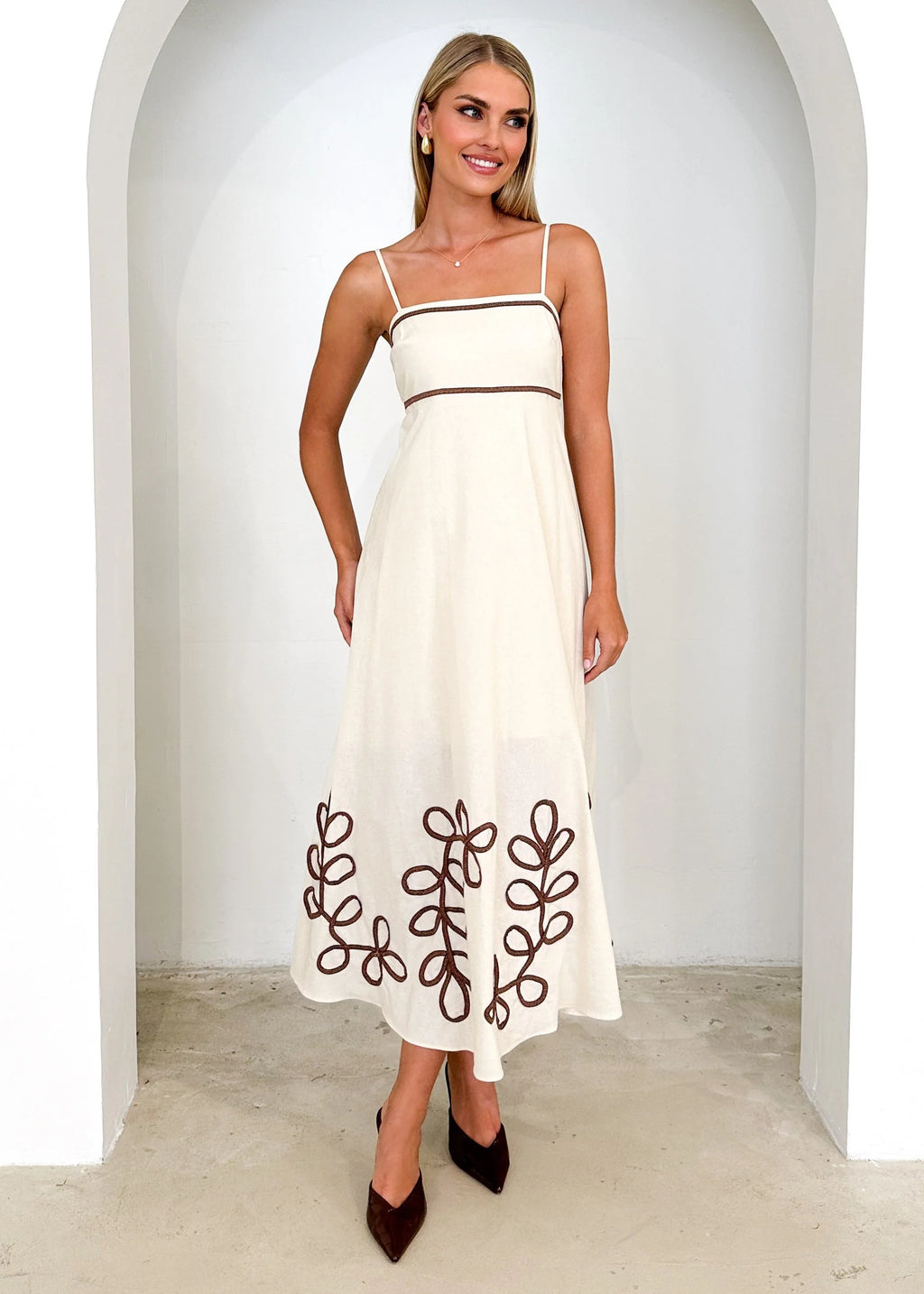 Lelsar Embroidered Maxi Dress - Cream