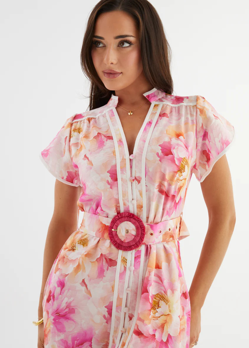 Dafina Maxi Dress - Magenta Floral