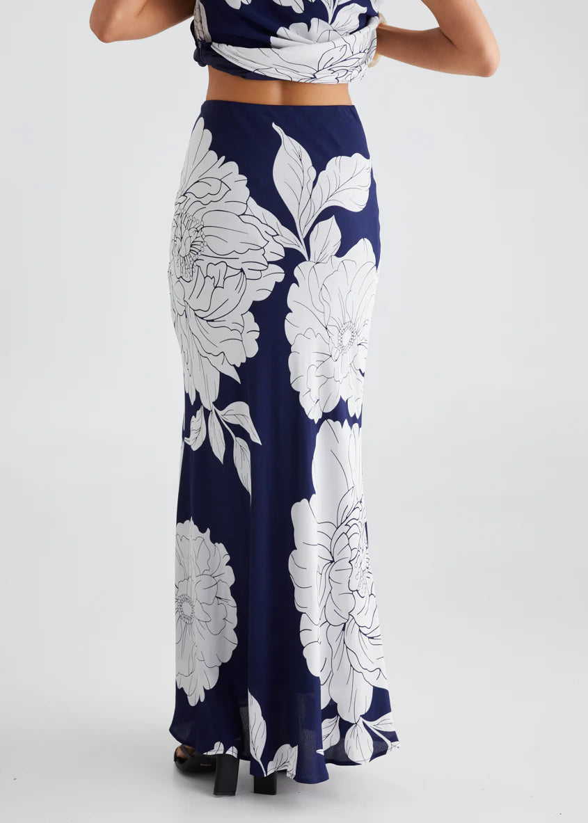 Solar Maxi Skirt - Navy Bloom