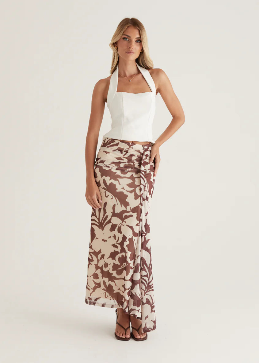 Eyso Mesh Maxi Skirt - Choc Flowers
