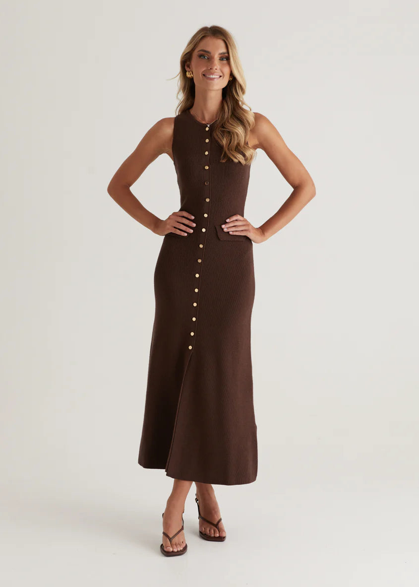 Tully Knit Midi Dress - Chocolate