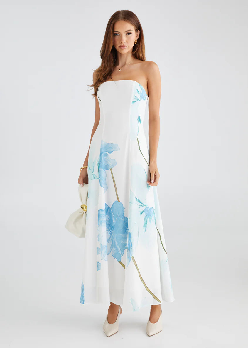 Jayde Strapless Maxi Dress - Blue Flowers