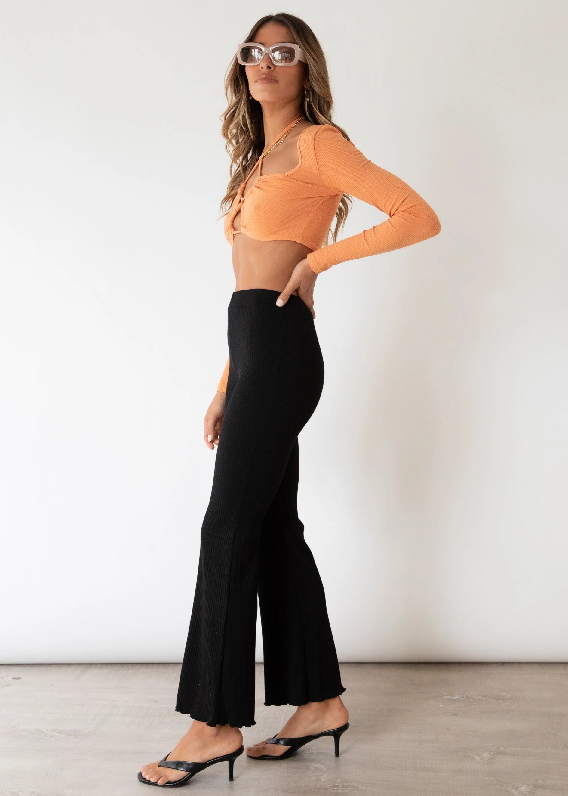 Lace Me Up Knit Crop - Tangerine