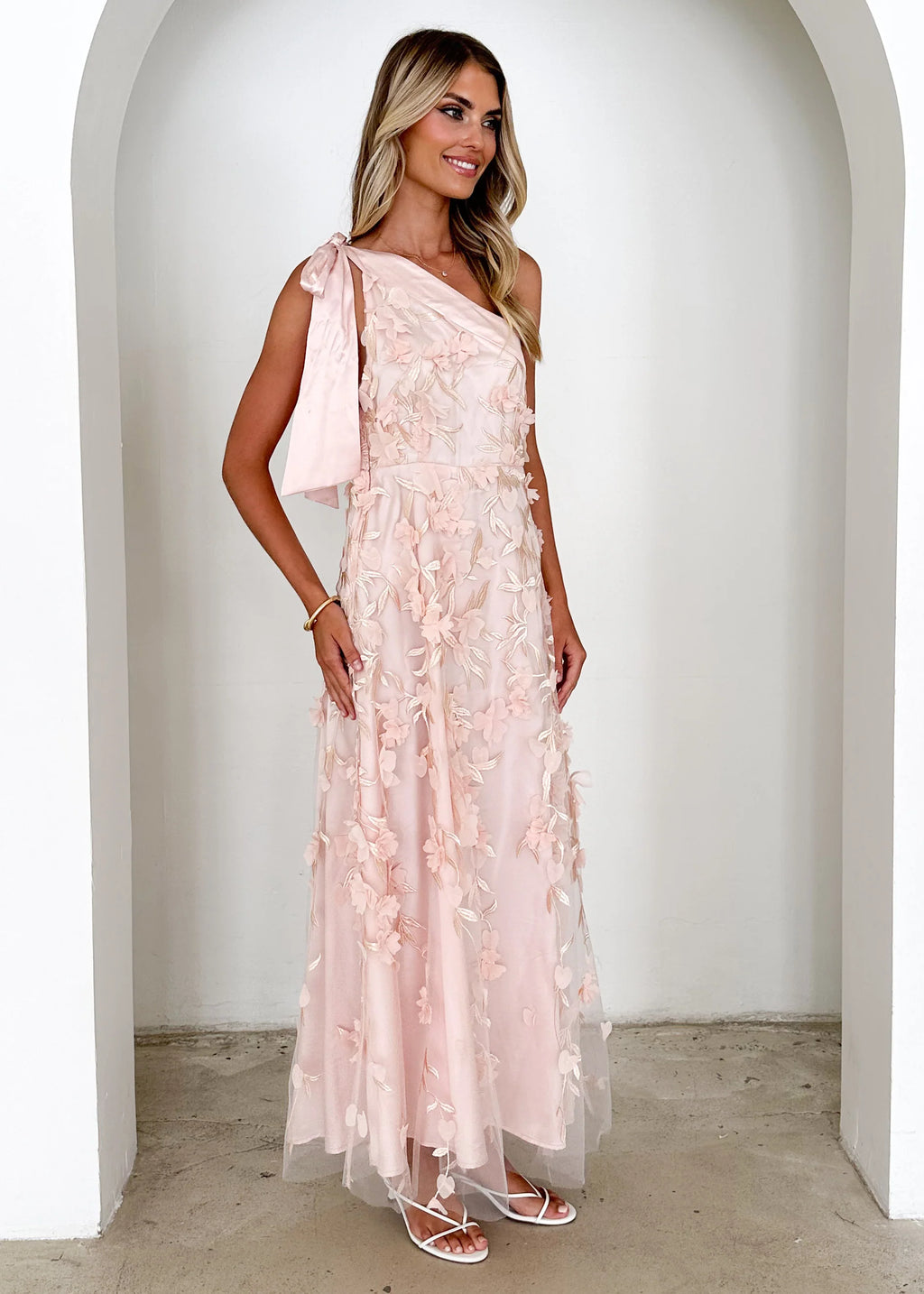 Devotion One Shoulder Midi Dress - Blush