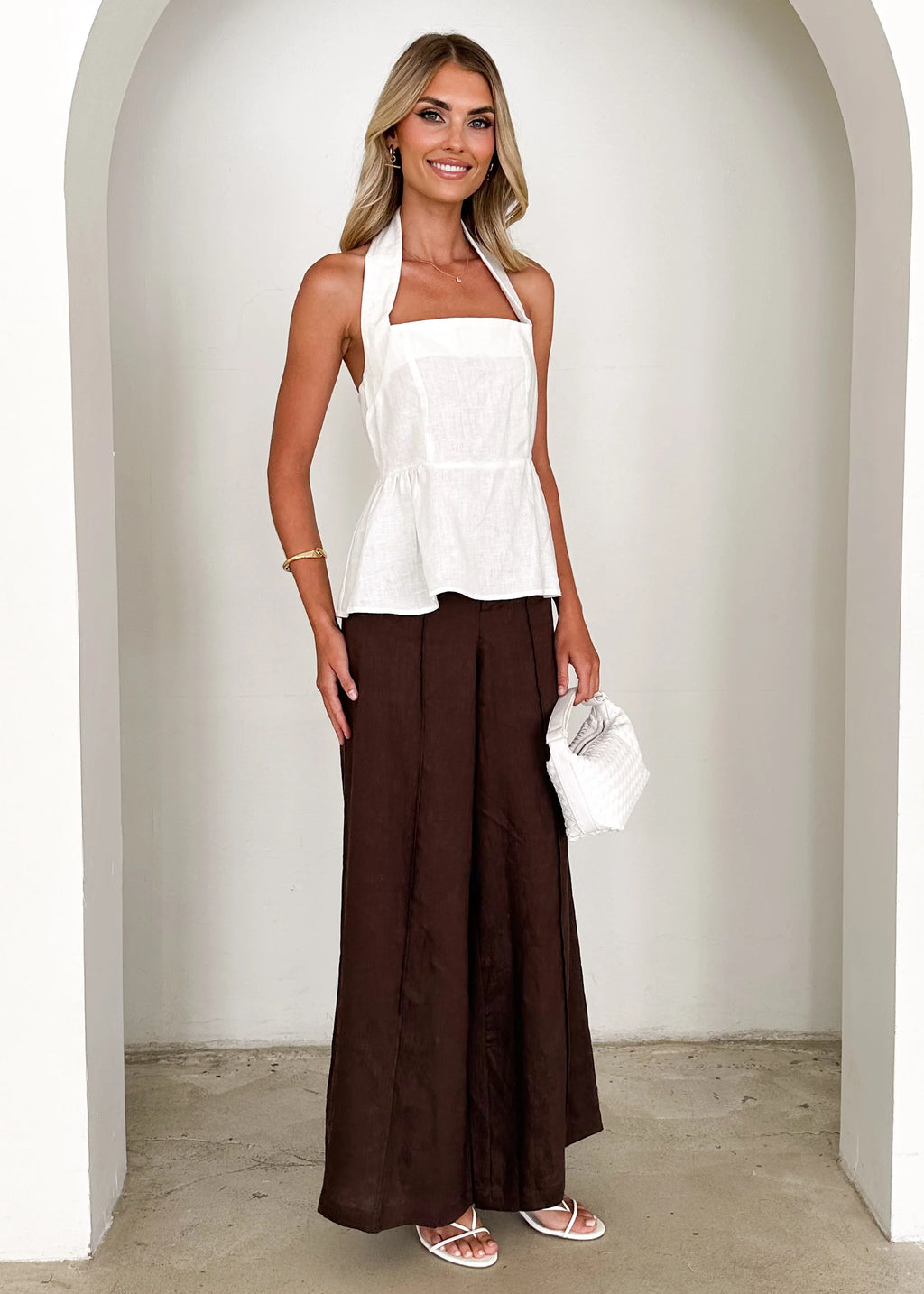 Lilou Halter Linen Top - Off White