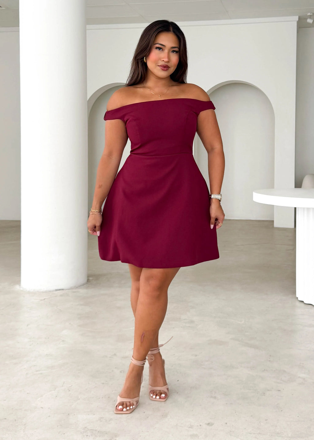 Lexa Off Shoulder Dress - Cherry