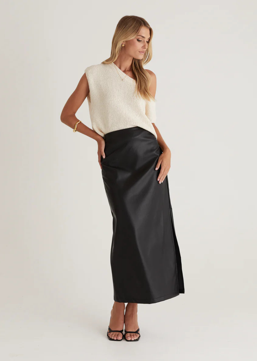 Whisky PU Midi Skirt - Black