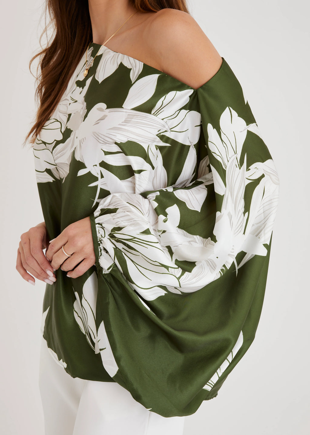 Maui Off Shoulder Top - Khaki Floral