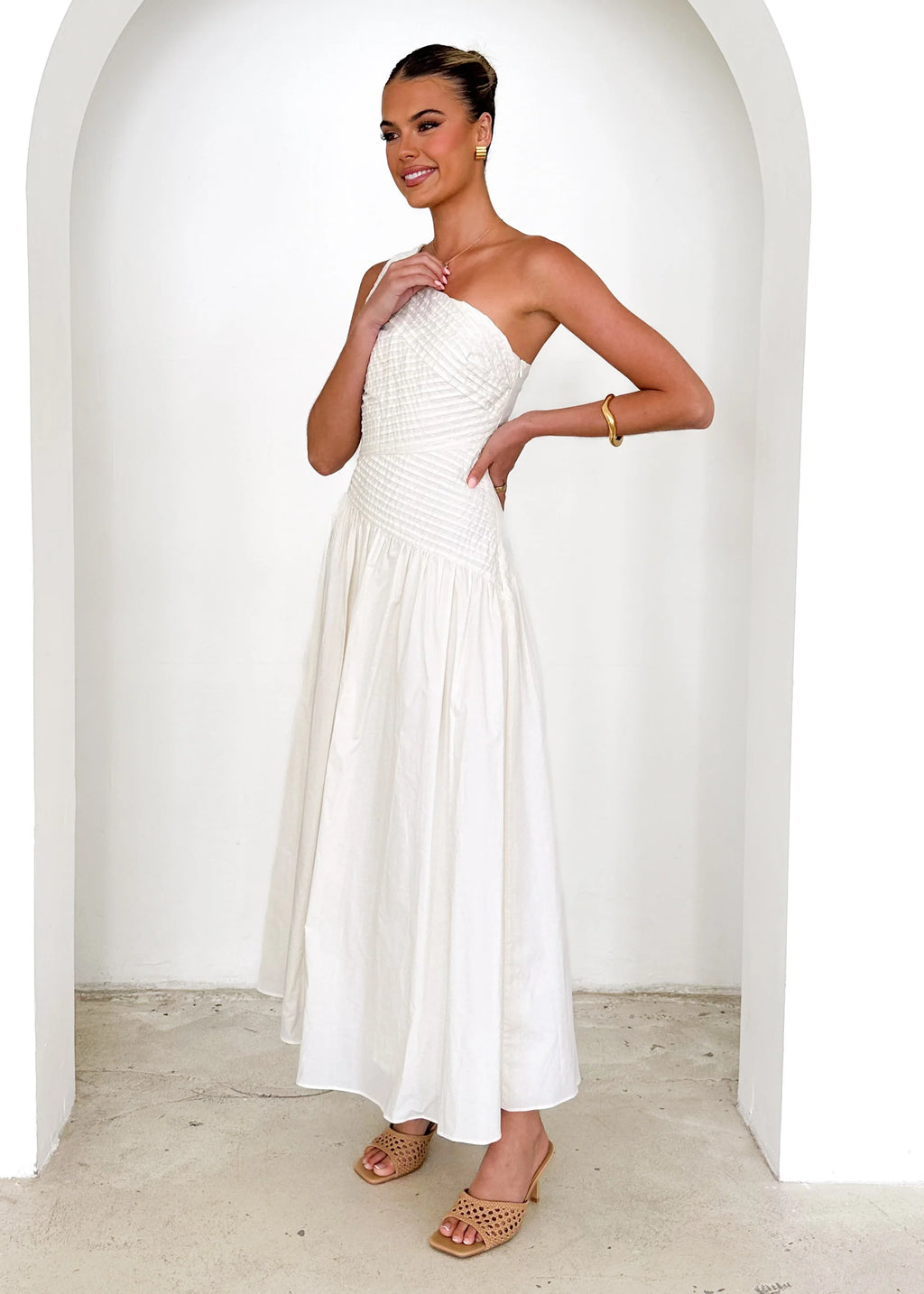 Tazzy One Shoulder Maxi Dress - Cream