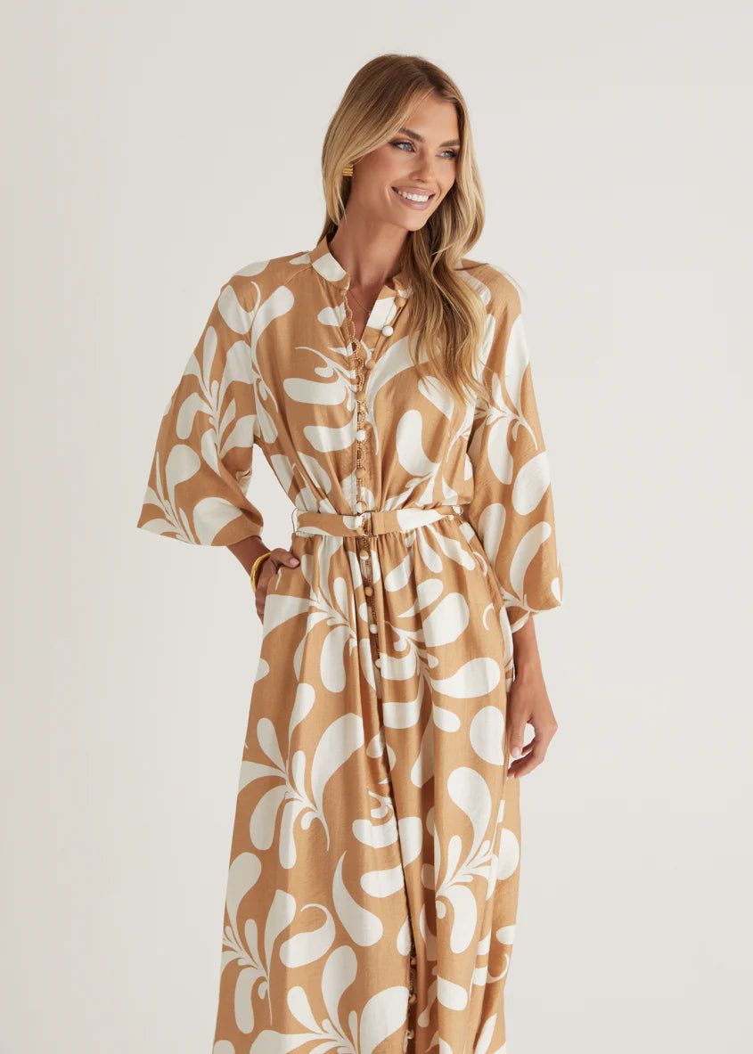 Shylah Midi Dress - Camel Swirl