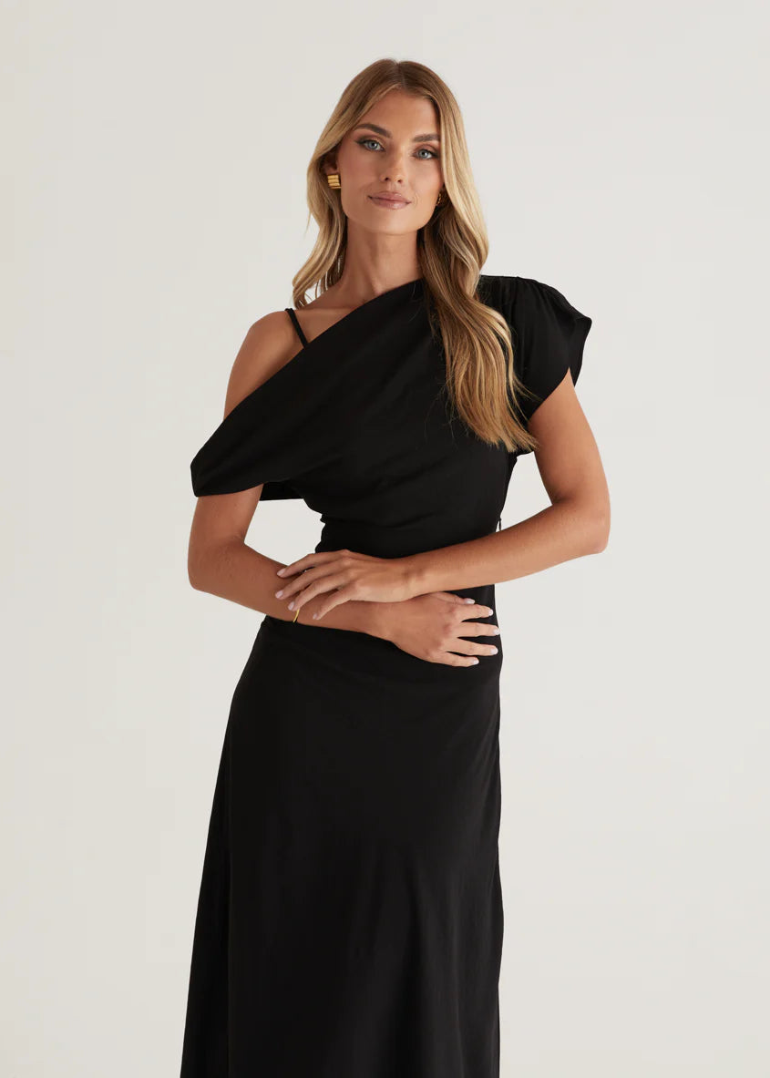 Evie Drop Shoulder Maxi Dress - Black