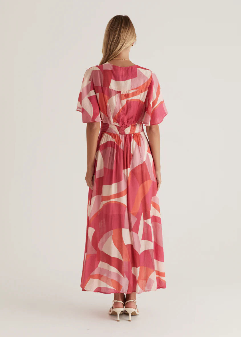 Jasmine Midi Dress - Pink Geo
