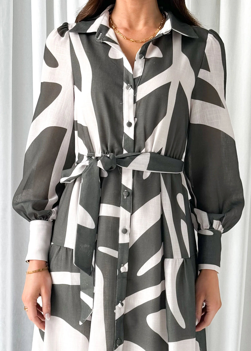 Jovie Midi Dress - Khaki Abstract