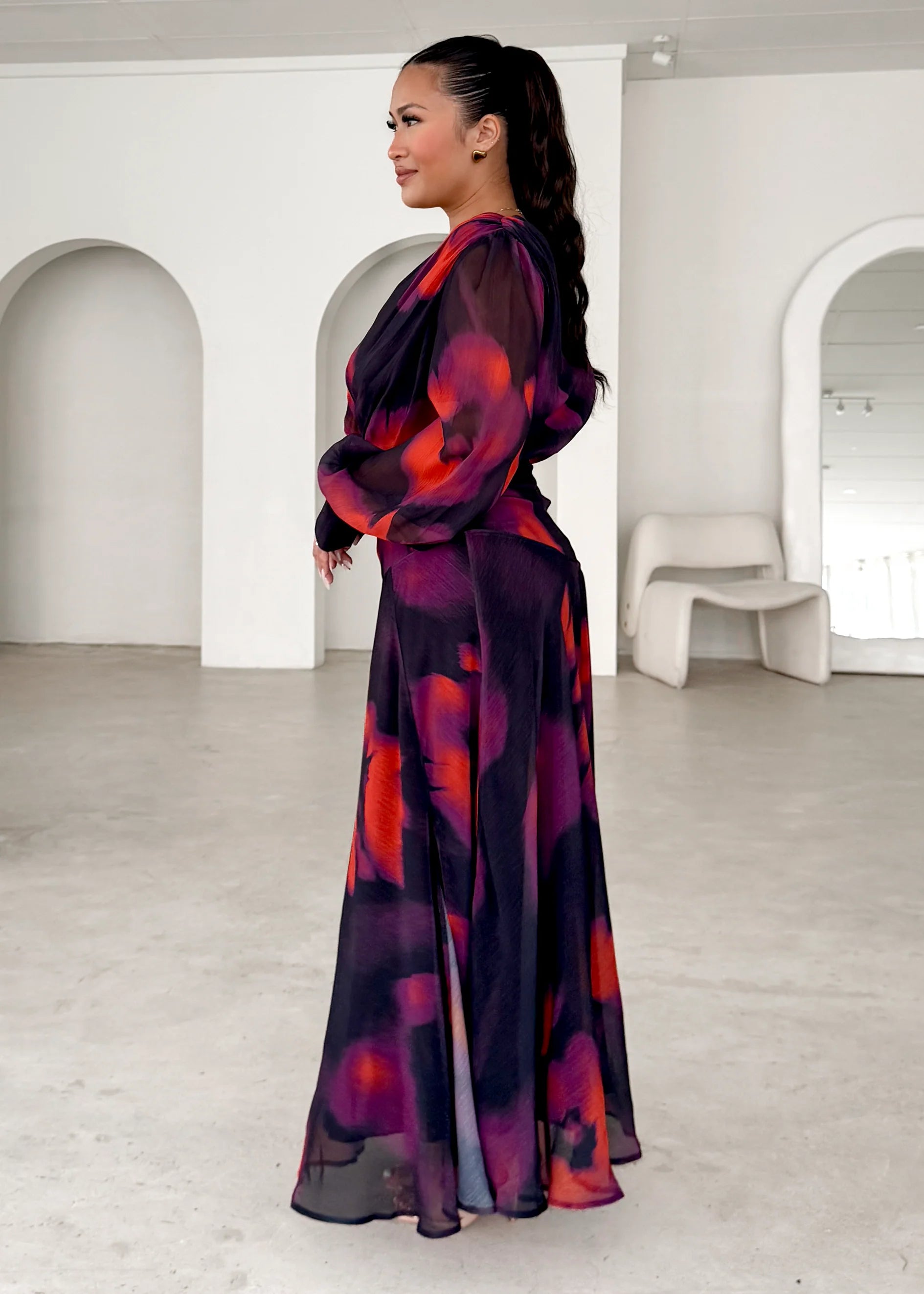 Frida Maxi Dress - Black Watercolour