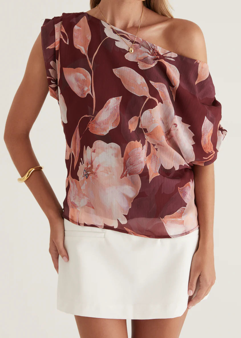 Tatum Off Shoulder Top - Burgundy Floral