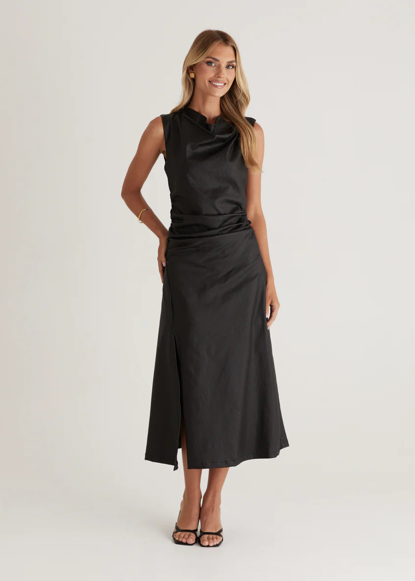 Romella Coated Midi Dress - Black