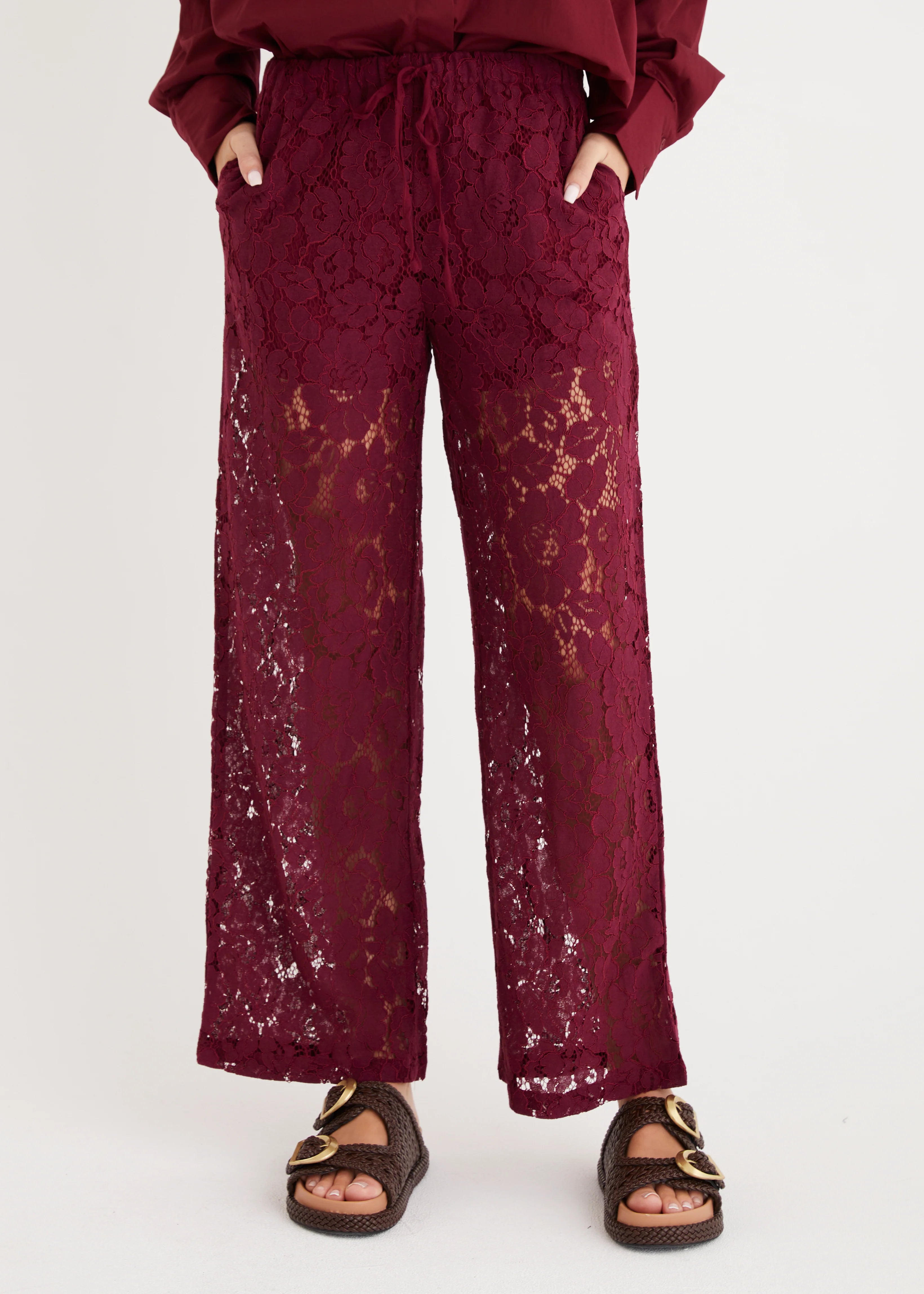 Amelia Lace Pants - Wine
