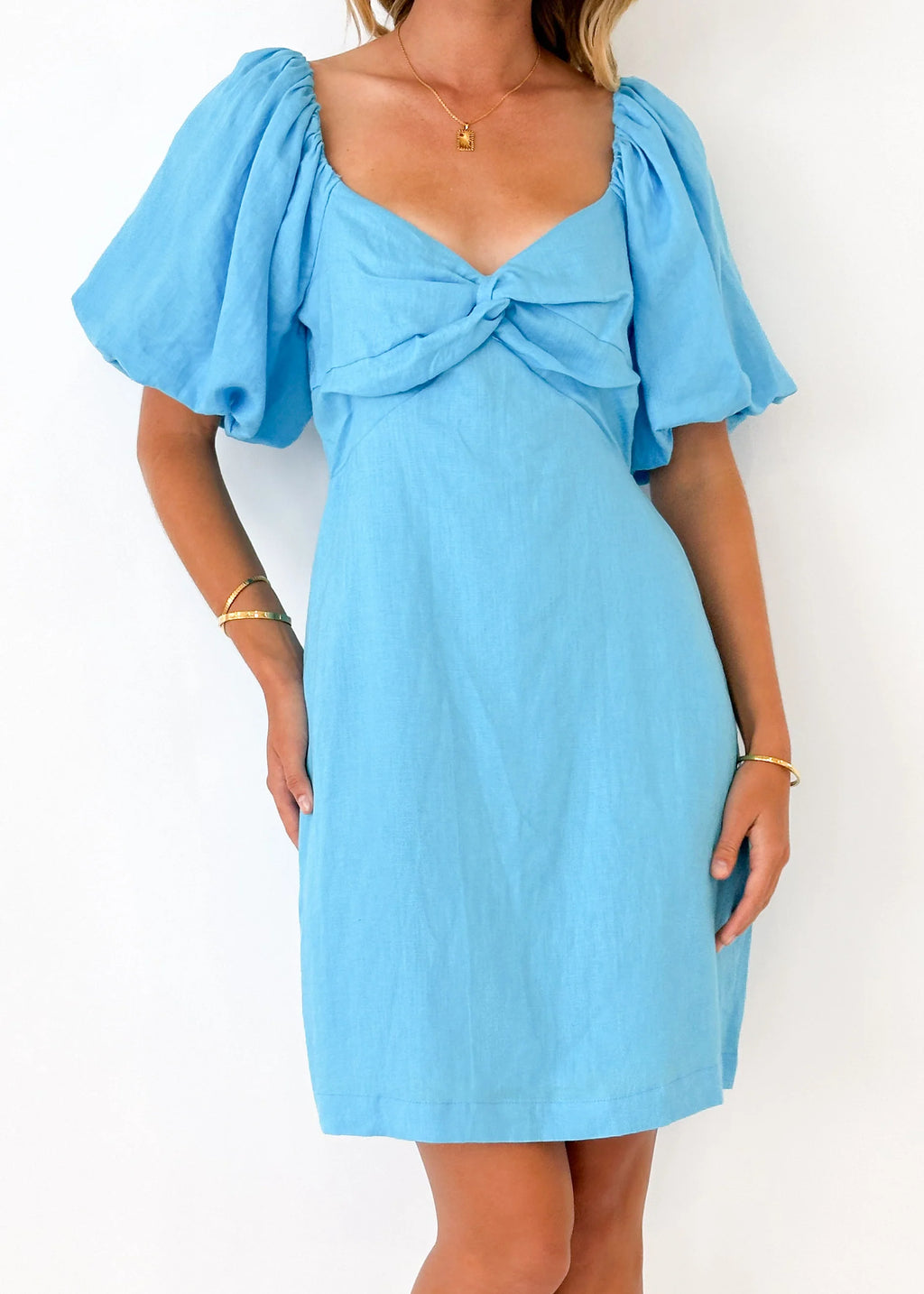 Argy Linen Off Shoulder Dress - Blue