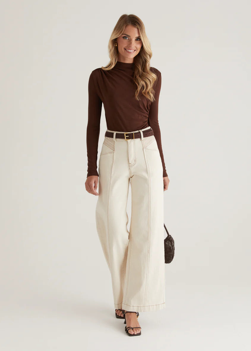 Jess Stretch Wide Leg Jeans - Sand