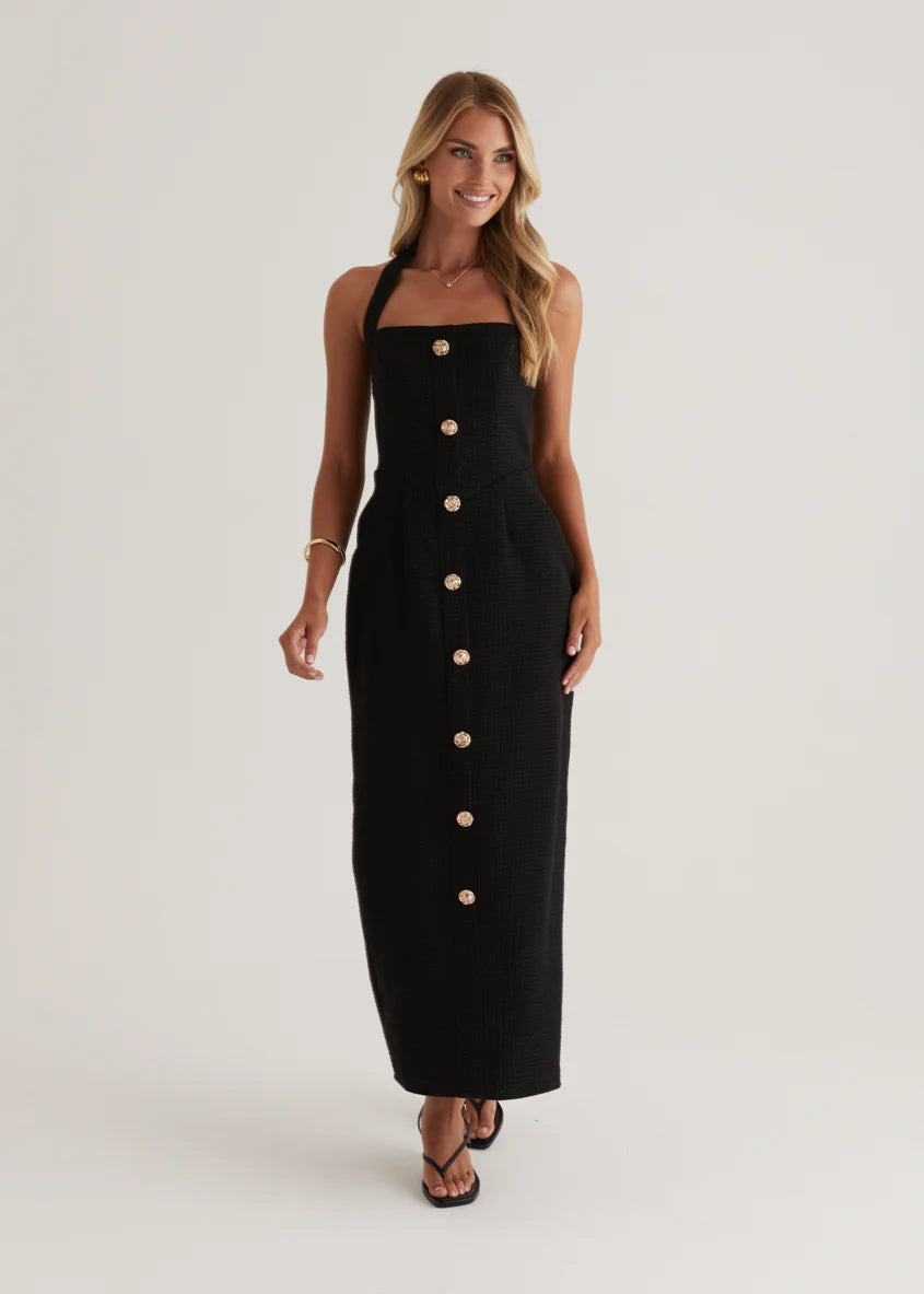 Marina Halter Midi Dress - Black