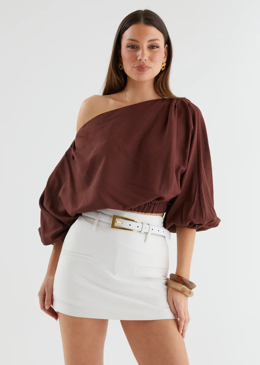 Marlowe Drop Shoulder Top - Chocolate