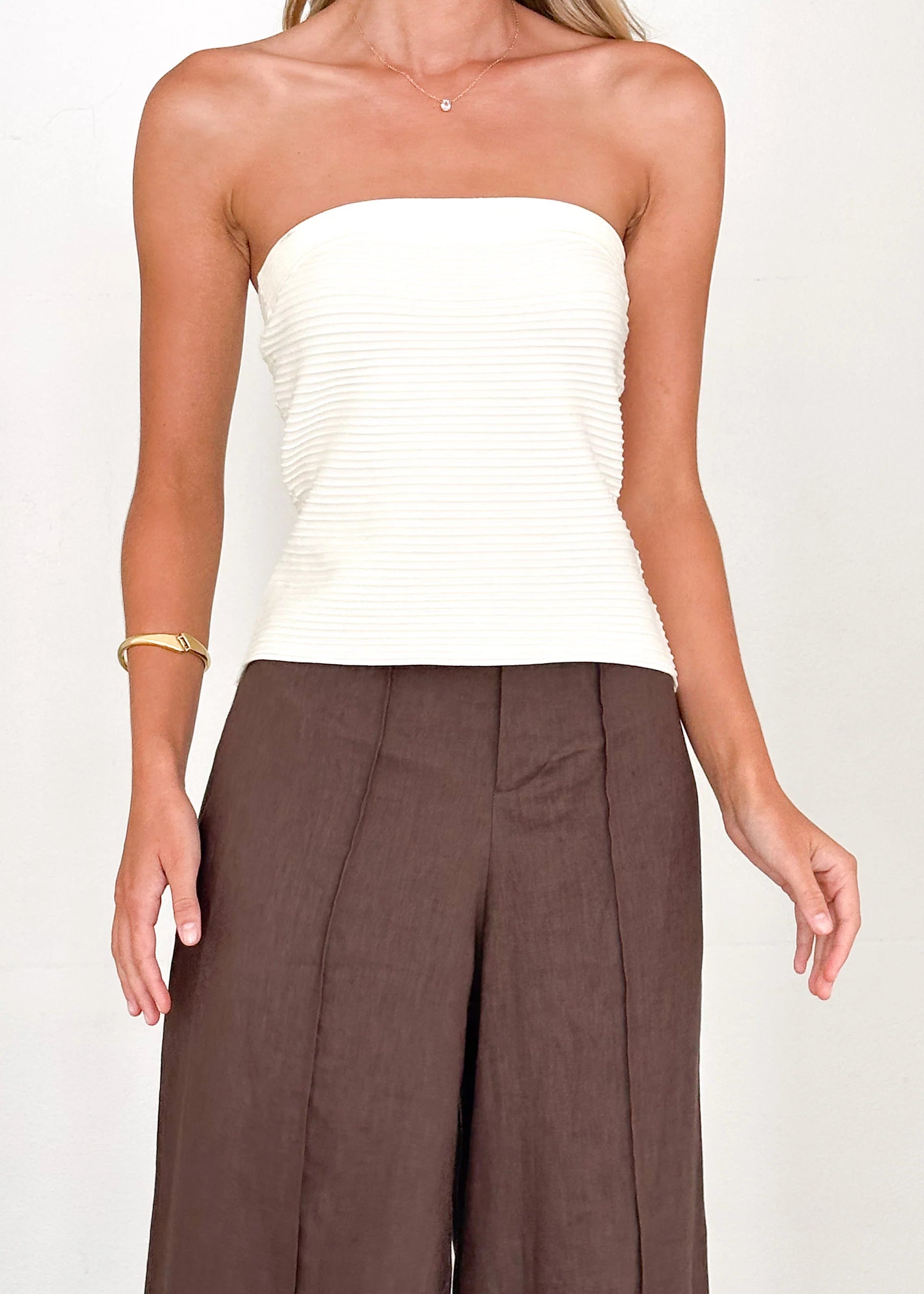 Winnie Strapless Knit Crop - Off White